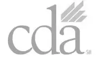 Gray logo featuring the letters "cda" with a stylized crown-like design above the "a".