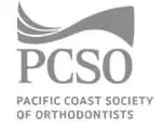 Logo of the Pacific Coast Society of Orthodontists featuring stylized waves above the abbreviation "PCSO.